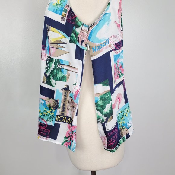 Talbots Petites Multi-Color Vacation Travel Seahorse Postcard Print Top Size LP - Picture 5 of 12